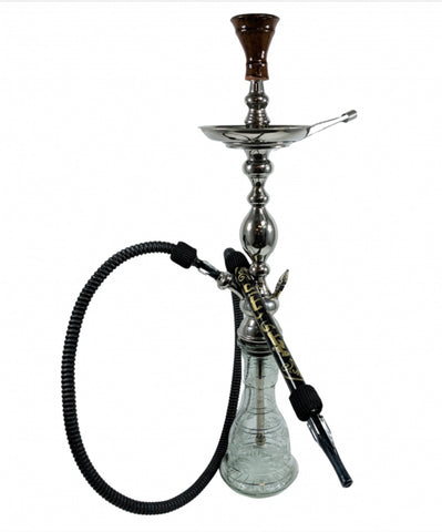 Premium 30-inch Caravan Magdy Zidan Hookah featuring a metallic finish, glass base, and detailed craftsmanship, perfect for a refined smoking experience.
