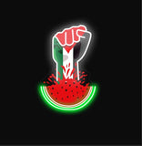 Free Palestine LED neon sign featuring a clenched fist with a watermelon design, symbolizing resistance and solidarity, perfect for advocacy and decor.