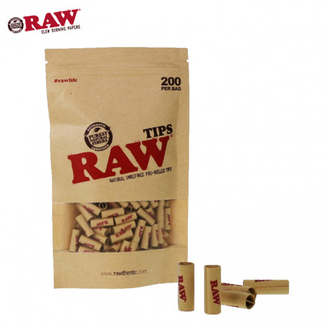 RAW TIPS PRE-ROLLED UNBLEACHED 200ct/BAG