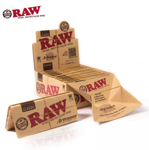 RAW CLASSIC ARTESANO 1 ¼ & KING SIZE SLIM PAPERS + TIPS + TRAY - 15PK