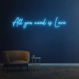 All You Need is Love' LED Light – Beautiful wall decor for home, weddings, or anniversaries, spreading love with its bold and sleek design.