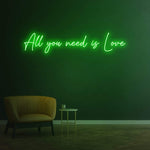 All You Need is Love' Neon Light – Stylish LED wall decor for home or events, adding charm and warmth to any romantic setting.