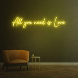 All You Need is Love' Neon Sign – Perfect LED wall decor for weddings, anniversaries, or creating a heartfelt atmosphere at home.