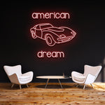 American Dream Car LED Light – Customizable neon sign for vintage automotive decor, perfect for garages, man caves, or retro-themed spaces.