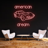 American Dream Car LED Light – Customizable neon sign for vintage automotive decor, perfect for garages, man caves, or retro-themed spaces.