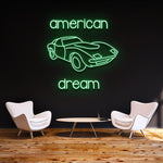 American Dream Car' Neon Light – Customizable LED vintage decor for garages, man caves, or automotive enthusiasts.