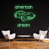 American Dream Car' Neon Light – Customizable LED vintage decor for garages, man caves, or automotive enthusiasts.