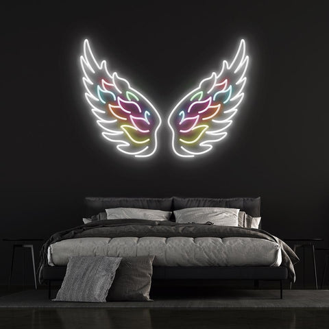 Angel Wings LED Neon Sign – Eco-friendly illuminated wall decor with energy-efficient LED technology and a clear acrylic backboard for home or office.