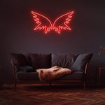 Angel Wings Neon Art – Vibrant LED light for home, bedroom, or event decor, showcasing unique handmade craftsmanship and bright colors.