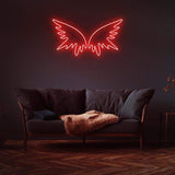 Angel Wings Neon Art – Vibrant LED light for home, bedroom, or event decor, showcasing unique handmade craftsmanship and bright colors.