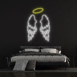 Angel Wings Neon Sign – Illuminated wall decor with energy-efficient LED technology and a modern clear acrylic backboard for home or office.
