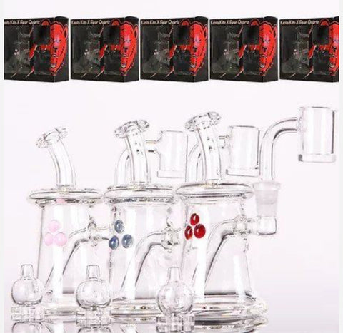 Bear Quartz x Kenta Kito complete set featuring glass rigs with 22mm flat tops and stylish packaging for a premium dabbing experience