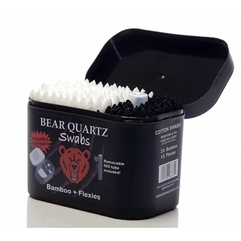 Bear Quartz Swab Kit featuring bamboo and flexies swabs in a compact case, designed for precise cleaning of dabbing tools and accessories.