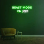 Beast Mode Activated neon sign in green, ideal for gyms, gaming setups, or office decor