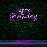 Light-up Happy Birthday LED neon sign, an eye-catching decoration for events and parties.