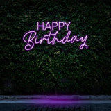 Light-up Happy Birthday LED neon sign, an eye-catching decoration for events and parties.