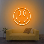 Cheerful Smiley LED neon sign, ideal for wall decor in homes, offices, or businesses. Bright, fun design to spread positivity.
