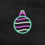 Colorful Christmas ball LED neon sign with pink, green, and white accents, perfect for festive holiday decor and celebrations.