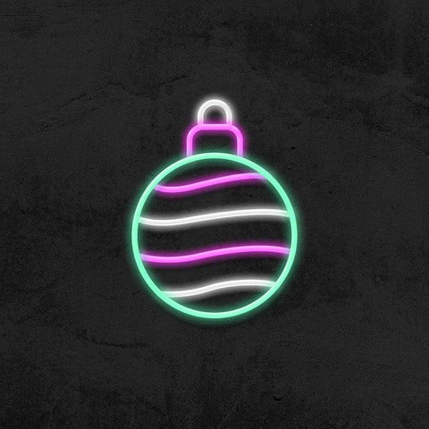 Colorful Christmas ball LED neon sign with pink, green, and white accents, perfect for festive holiday decor and celebrations.