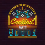 LED neon sign displaying "Cocktail Party" with glasses and stars, perfect for bar decorations, nightlife events, and vibrant party ambiance.