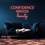 Shop Confidence Breeds Beauty neon light sign, perfect for home decor or business branding with a modern aesthetic.