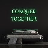 Conquer Together green neon sign for cozy bedroom lighting and modern home decor.