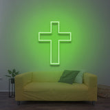 Green LED Neon Cross Sign - Religious Wall Art Light, Illuminated Cross Neon LED Sign for Home Décor