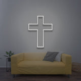 White LED Neon Cross Sign - Illuminated Christian Cross LED Neon Light for Living Room or Bedroom
