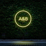 Bright Custom Circle Initials LED Neon Sign in Yellow Glow for Home and Office