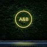 Bright Custom Circle Initials LED Neon Sign in Yellow Glow for Home and Office