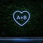 Custom Heart Initials LED Neon Sign in Blue Light