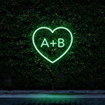 Custom Heart Initials LED Neon Sign in Green Light