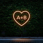 Custom Heart Initials LED Neon Sign in Orange Light