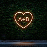 Custom Heart Initials LED Neon Sign in Orange Light