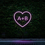 Custom Heart Initials LED Neon Sign in Pink Light