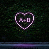 Custom Heart Initials LED Neon Sign in Pink Light