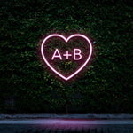 Custom Heart Initials LED Neon Sign in Purple Light