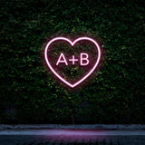 Custom Heart Initials LED Neon Sign in Purple Light