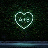 Custom Heart Initials LED Neon Sign in White Light.