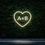 Custom Heart Initials LED Neon Sign in Yellow Light