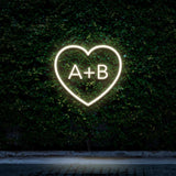 Custom Heart Initials LED Neon Sign in Yellow Light