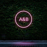 Custom Circle Initials LED Neon Sign with Pink Glow for Personalized Gifts