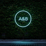 Custom Circle Initials LED Neon Sign with White Glow for Modern Home Decor