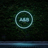 Custom Circle Initials LED Neon Sign with White Glow for Modern Home Decor