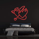 Customizable Angel and Devil Hearts Neon Sign – LED wall decor available in various sizes and colors to match your decor or make a bold statement.