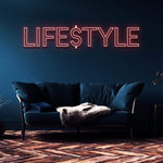 Chic 'LIFESTYLE' LED neon sign, customizable mood lighting for stylish home or office decor.