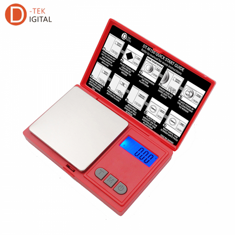 D-Tek Digital DT-M150 Pocket Scale in red with 150g capacity and 0.01g precision, ideal for multipurpose weighing needs