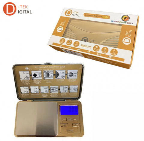 D-Tek Digital Limited Edition Gold Pocket Scale DT-LE501 with 500g capacity and high-precision accuracy