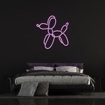 Dog balloon LED neon sign in purple, stylish wall decor for modern bedrooms, inspired by Jeff Koons. Perfect for unique interior decoration.