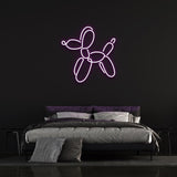 Dog balloon LED neon sign in purple, stylish wall decor for modern bedrooms, inspired by Jeff Koons. Perfect for unique interior decoration.